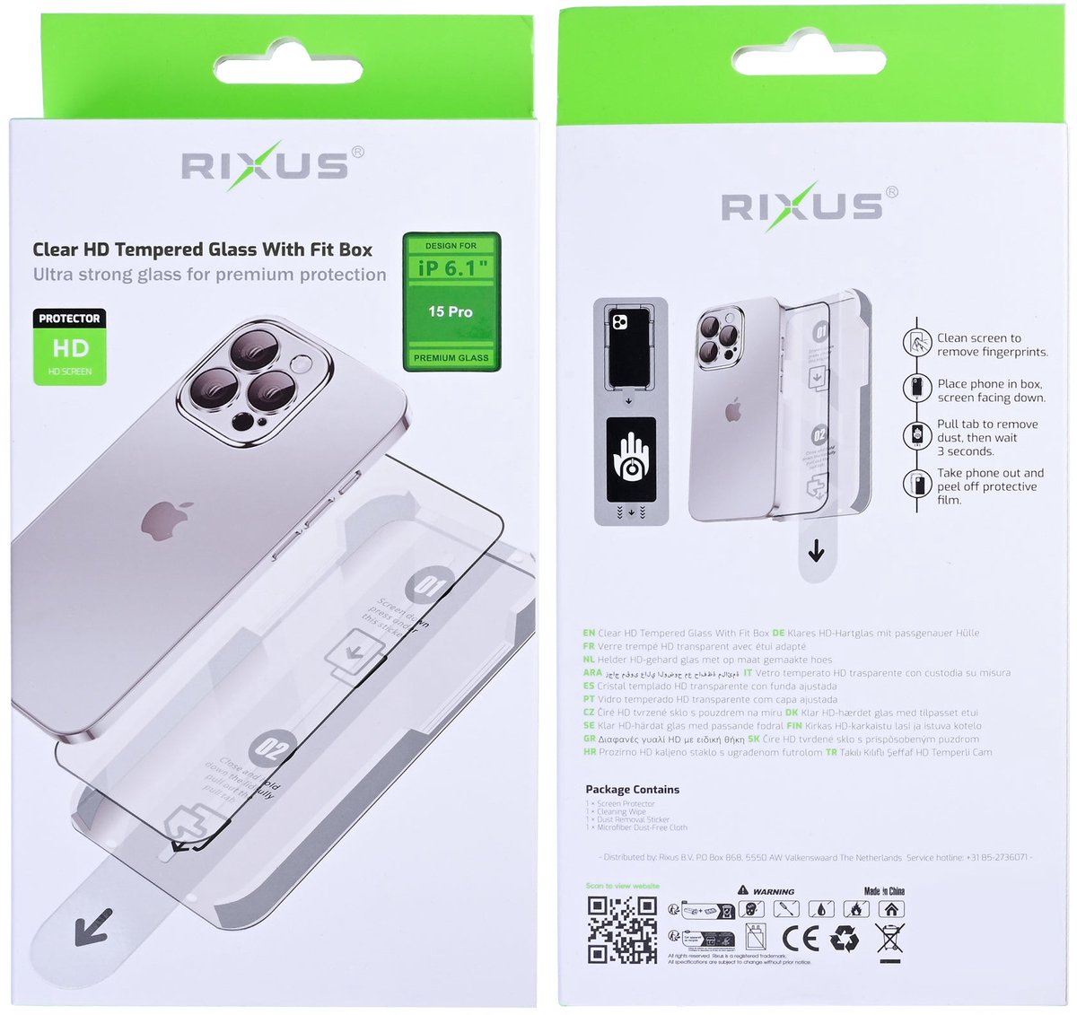 Rixus Clear HD Tempered Glass With Fit Box For Apple iPhone 15 Pro