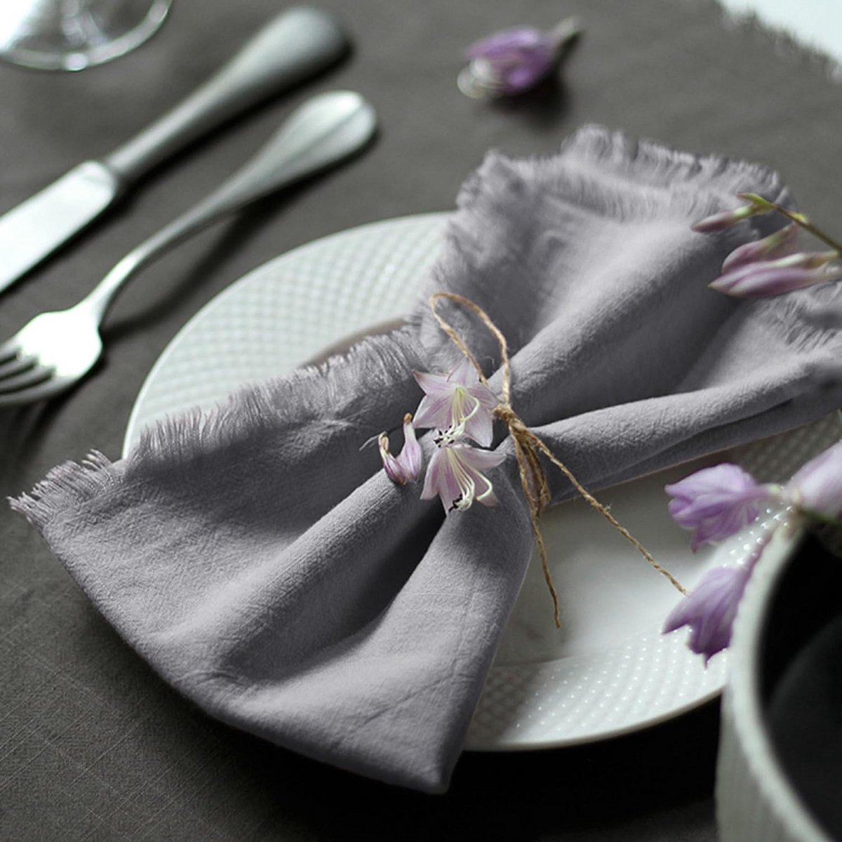 Set van 4 Katoenen Servetten met Franje voor Diner en Feestjes - 45x45 cm Grijs