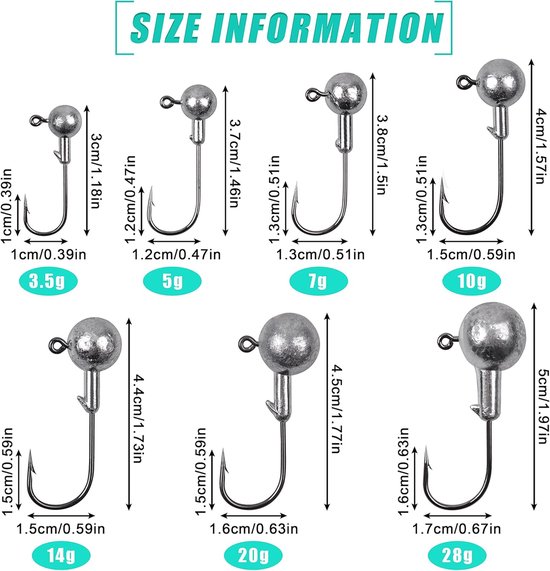 Imperatoris - Vishaken met Ronde Jighead - Vis Haakjes - Vishaken Set - Vishaakjes Assortiment - Hengelsport - Alle Vissoorten - Maat 5g - 30 Stuks - Zilver — afbeelding 4