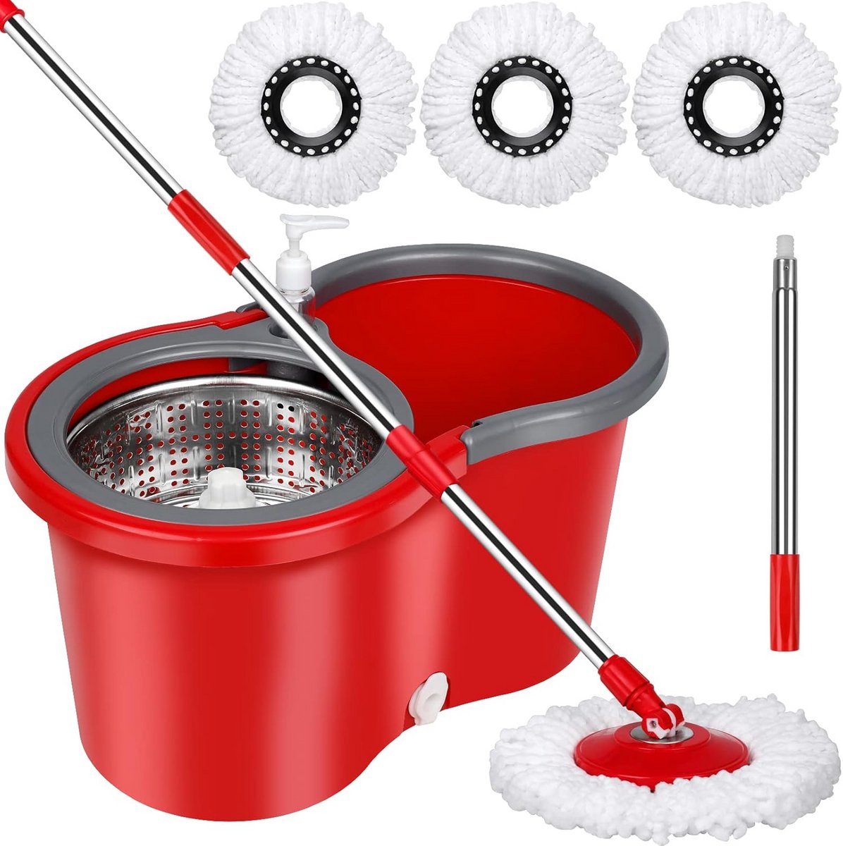 Dweilset met 360° Draaibare Dweil en Wringer Emmer met Microvezel Refills