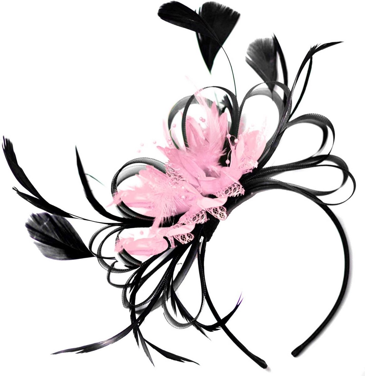 Feather Haaraccessoire Hoofdband Dames Roze en Zwart voor Bruiloft en Feest