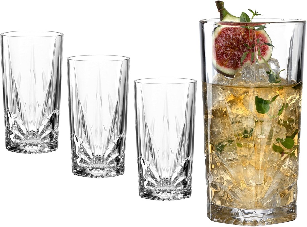 Set van 4 XL Drinkglazen 530 ml - Sapglazen met Facet-Reliëf - Vaatwasserbestendig Waterglas