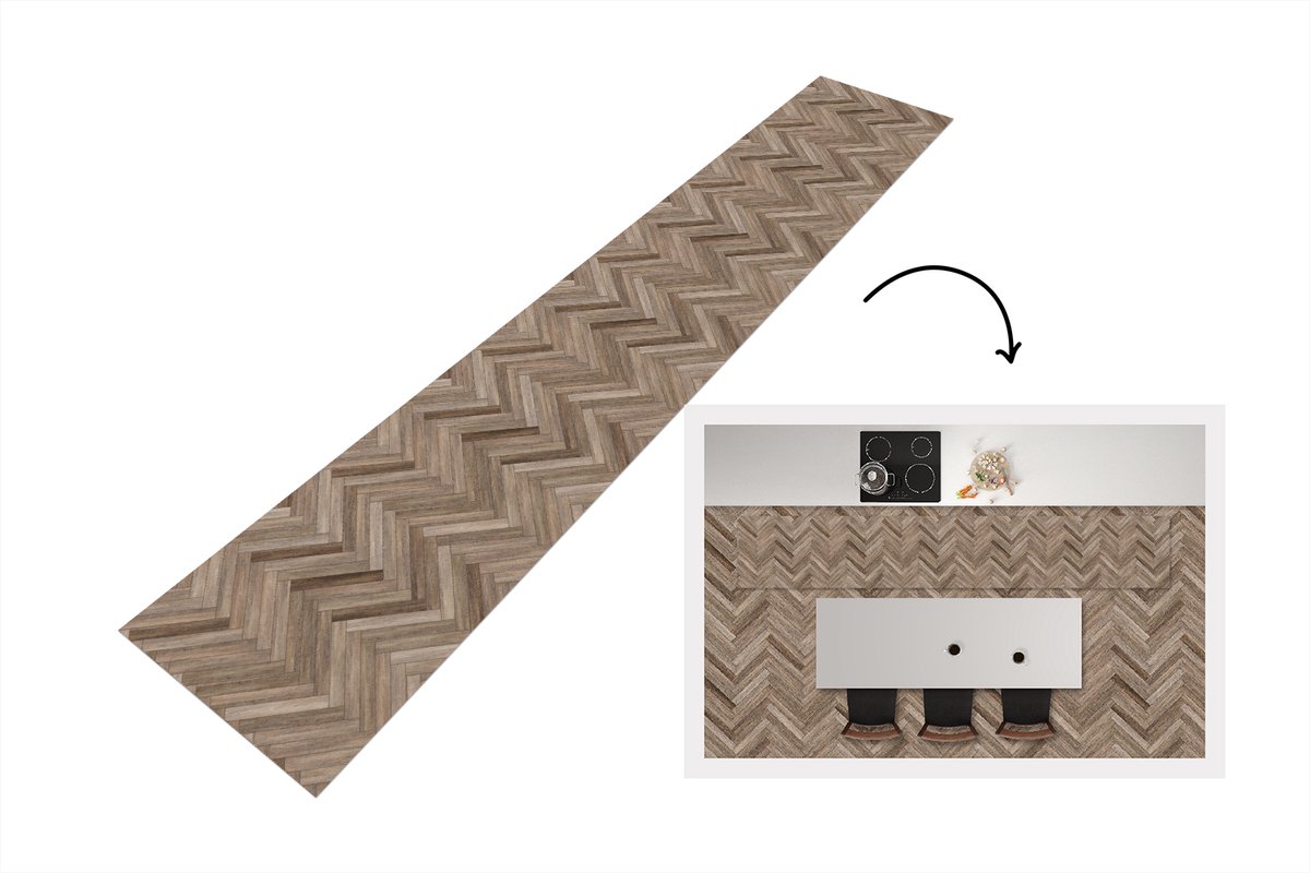 Keukenloper 360x60 cm - Keukenmat vinyl Patronen - Hout - Bruin - Keukenmatten loper - Keu