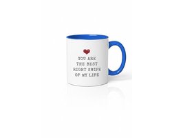 Romantische 'Right Swipe' Mok - Cadeau Liefde Dating App - Blauw Wit Keramiek