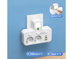 Eén naar meerdere, met schakelaar, USB-stopcontact, met USB slimme stekkerdoos, stekkerdoos, verlengsnoer, Type-C opladen, met nachtlampje, witte uitvoering 1
