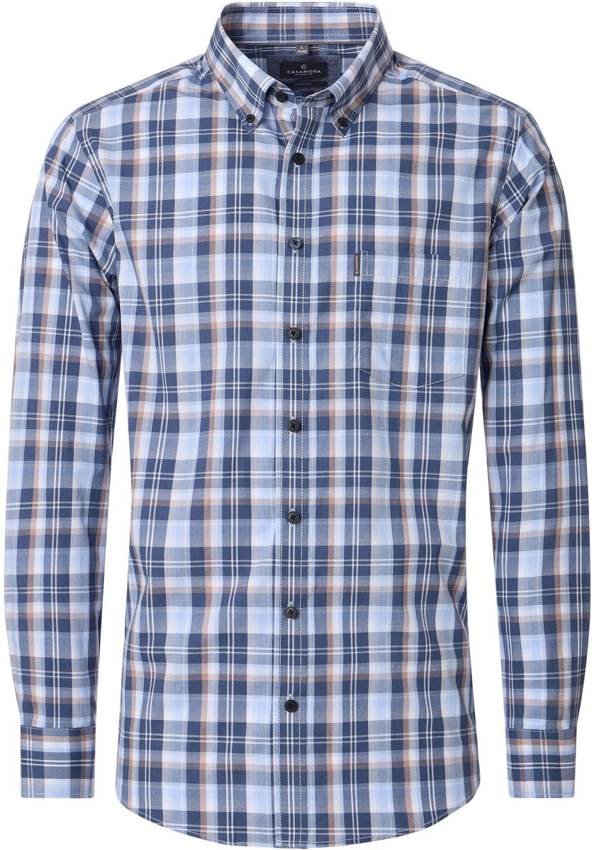 CASA MODA Sport casual fit overhemd - melange - blauw - lichtblauw - wit - beige geruit