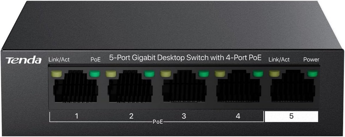 5-Poorts Gigabit PoE Switch | 4x PoE+ | 63W Budget | Metalen Behuizing | 250m Bereik