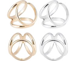Tweekleurige, vierdelige set van drieringige sjaalclips, kleding- en sieradenaccessoires, geschikt voor trouwjurken, T-shirts, sjaals, omslagdoeken en andere modieuze versieringen.