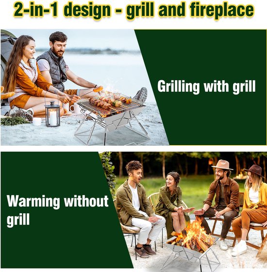 Opvouwbare Houtskoolbarbecue RVS - Verstelbaar Grillrooster, Compacte Camping BBQ — afbeelding 5