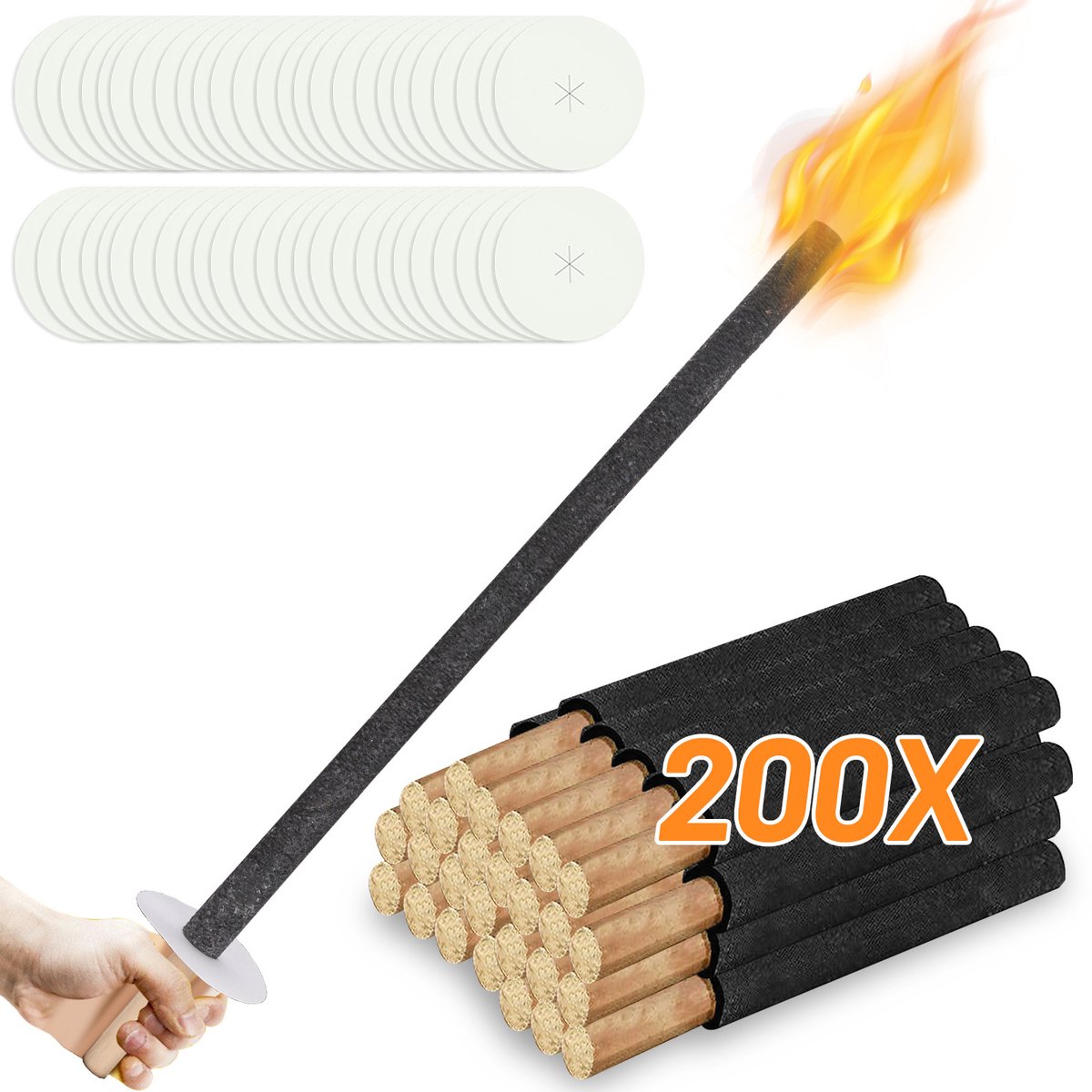 200 Stuks Wasfakkels 42 cm Ø3 cm – Tuinfakkels en Fakkels voor Buiten met Handbescherming en Druipbescherming – Voor Optocht, Avondwandeling en Sint Maarten