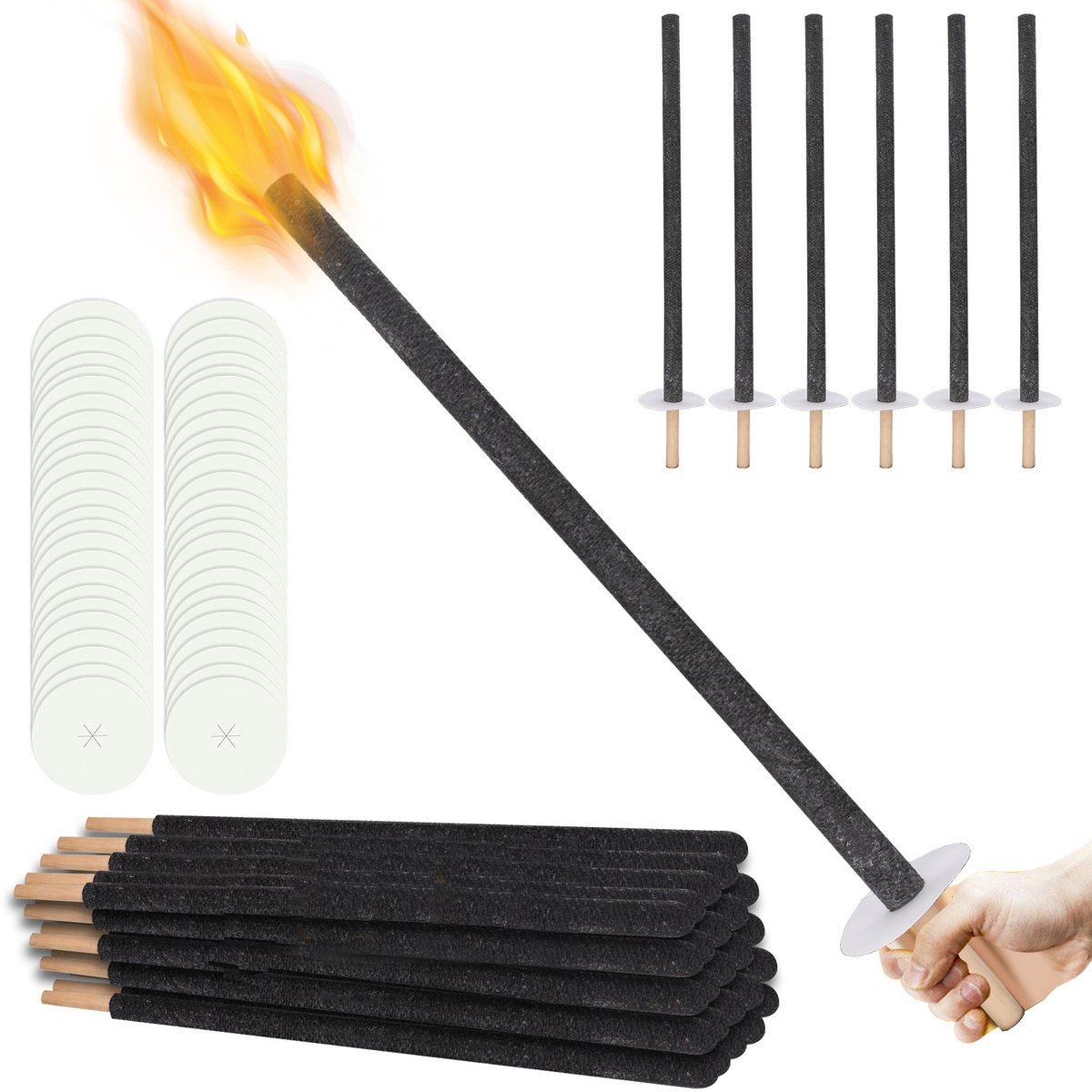 150 Stuks Wasfakkels 42 cm Ø3 cm – Tuinfakkels en Fakkels voor Buiten met Handbescherming en Druipbescherming – Voor Optocht, Avondwandeling en Sint Maarten