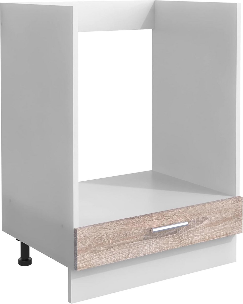 Ovenkast 60 cm Breed - Onderkast met Extra Vak voor Oven en Fornuis - Wit/Sonoma Eiken