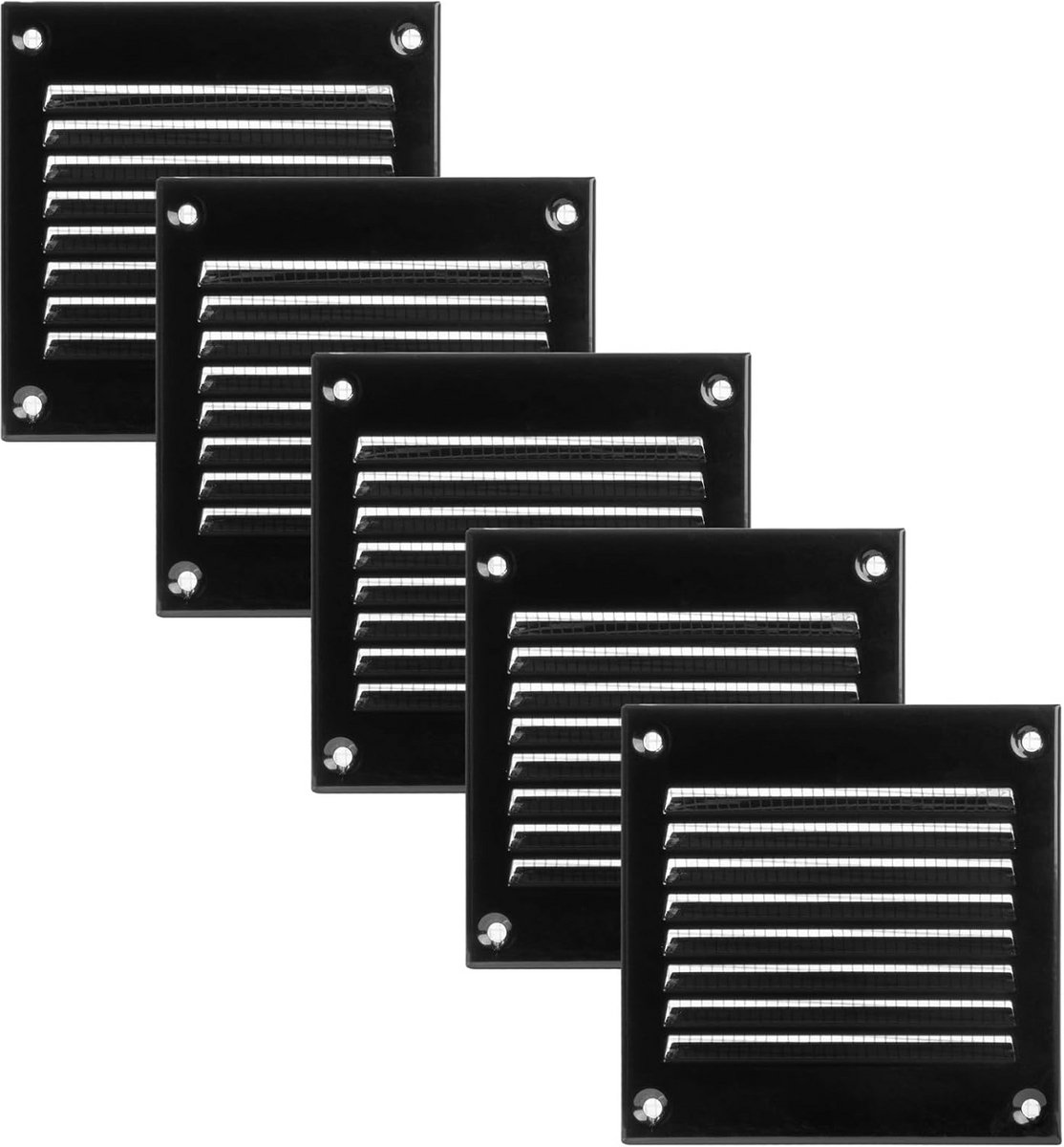 Metalen luchtventilatiehoes 100x100 mm voor ventilatiekanalen zwart insectenbescherming