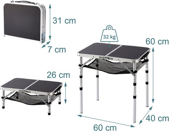 Campingtafel - 60x60x40 cm - opvouwbaar - aluminium - zwart — afbeelding 5