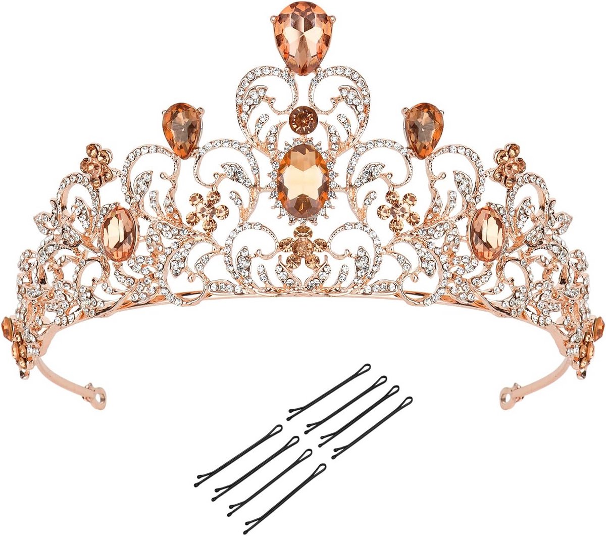 Zilveren Kroon met Roze Strass Steentjes