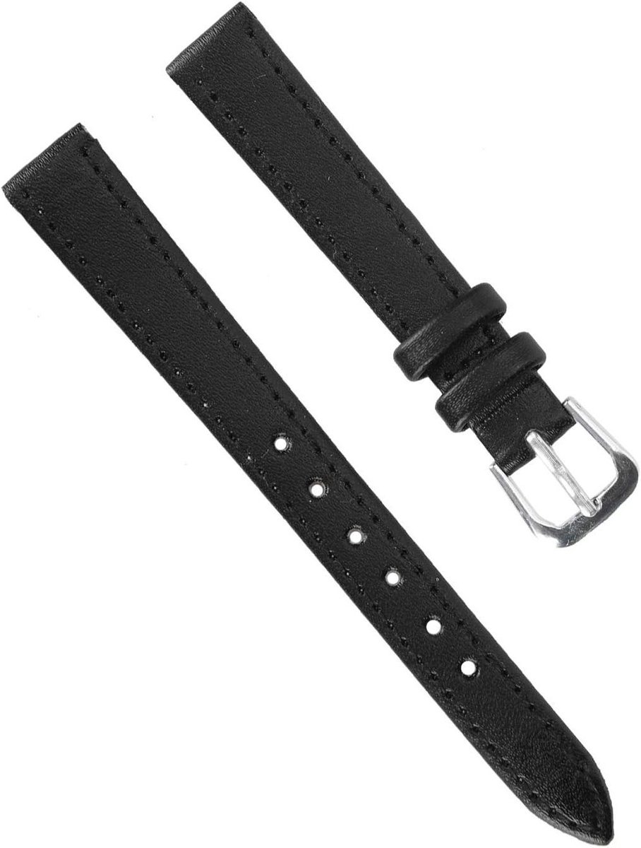Horlogeband PU-leer Vervangend Horlogebandje met Gesp Heren Dames - Universeel Deelaccessoire - 12mm Breedte - Zwart