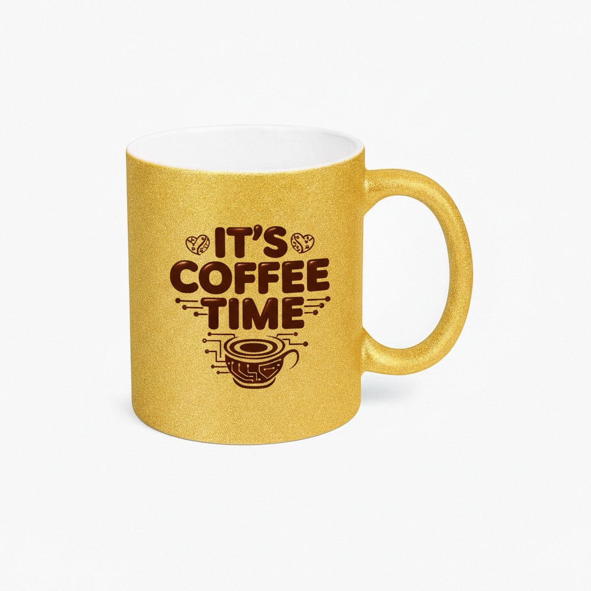 Gouden Glitter Mok 'IT'S COFFEE TIME' - Stijlvolle Koffiemok met Uniek Design