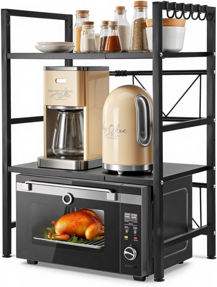 Uitbreidbare 3-Tier Verstelbare Magnetronplank en Keuken Organizer