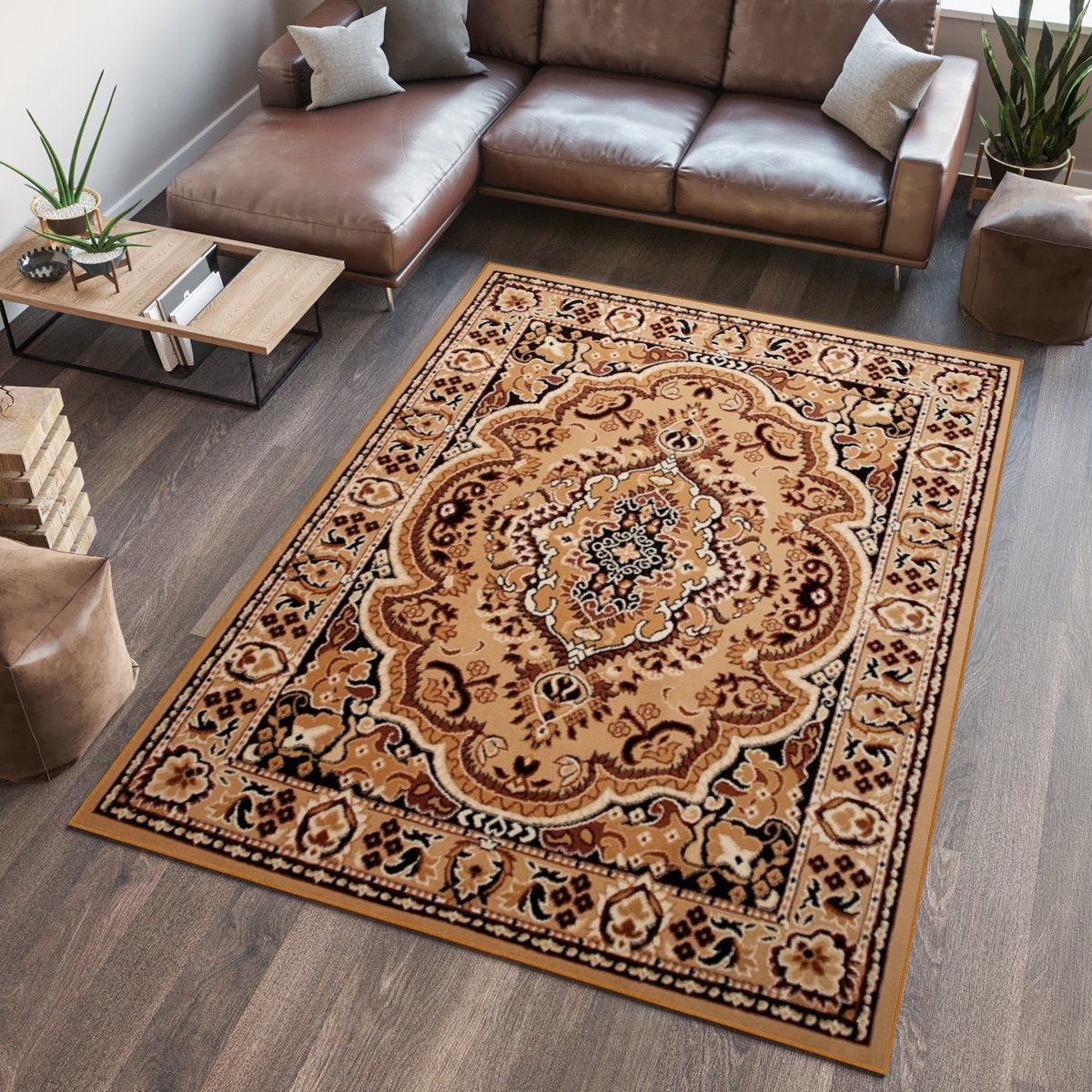 Tapiso Atlas PP Vloerkleed Beige Perzisch Woonkamer Tapijt Maat- 200x250