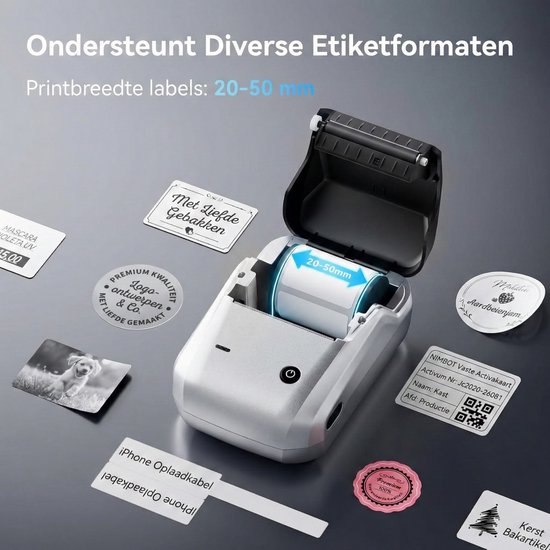 Niimbot - B1 - Imprimante d'étiquettes - Étiqueteuse - Blauw - Smart - Bluetooth - Largeur d'impression 20-50 mm - Légère - Thermique directe - 203 dpi - 1500 mAh