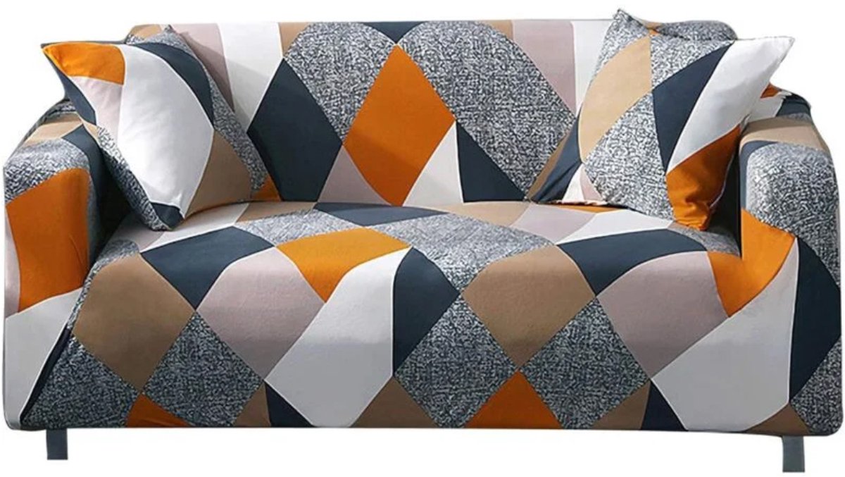 JeiibrZui Stretch Bankhoes - Bedrukt Bankhoes - Modern Antislip Elastische Afdichting Voor 3-Zitsbank 181-230 Cm - Oranje