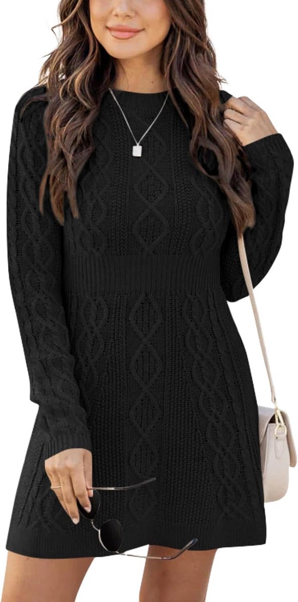 Gebreide Jurk Dames Ronde Hals A-lijn Mini-jurk Elegante Winter Trui Jurk