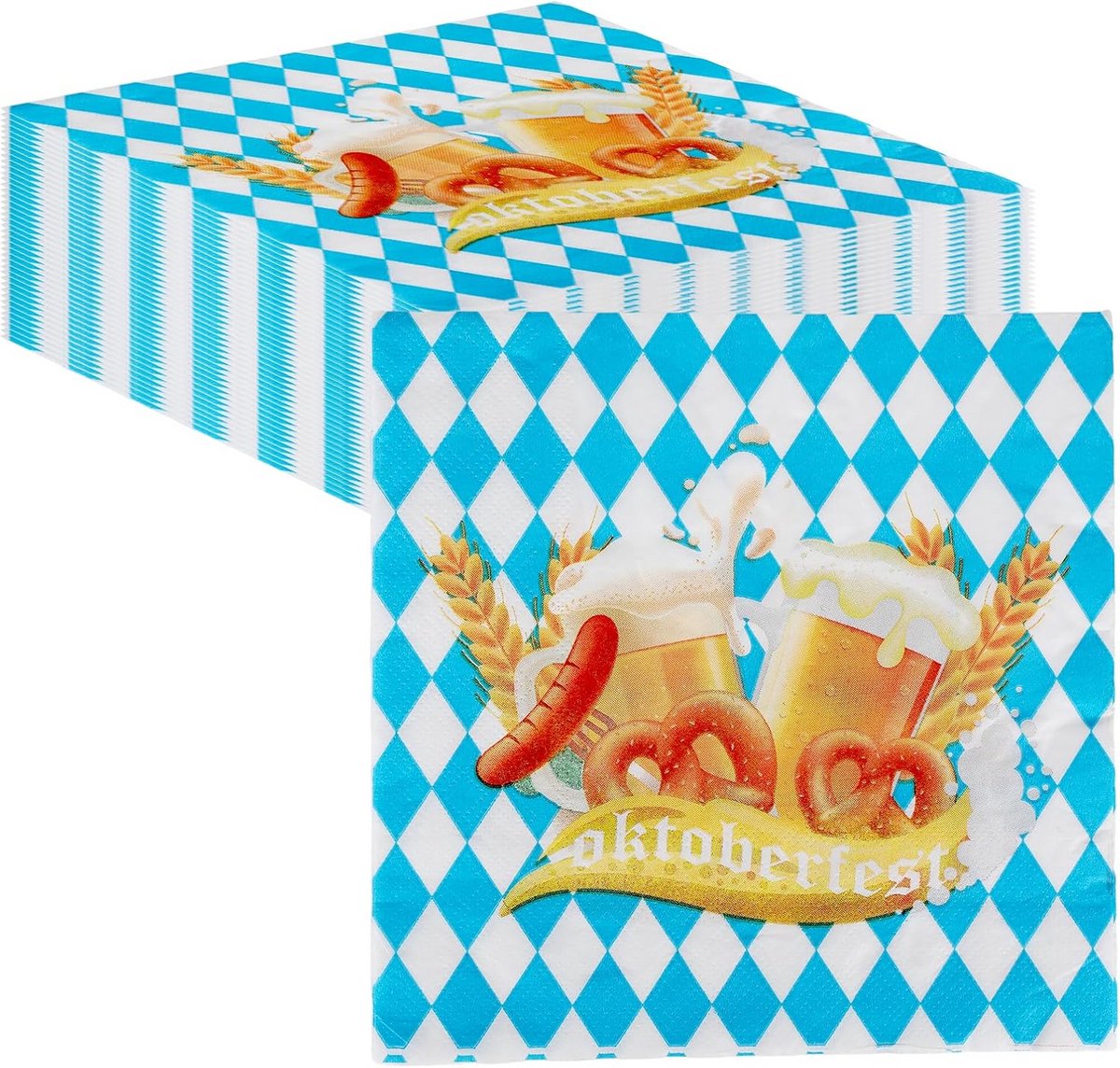 40 Blauw-Witte Oktoberfest Servetten met Beiers Thema voor Feestdecoratie