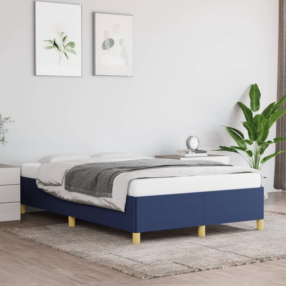 Comfortabel Tweepersoons Bedframe Stof Blauw 120x200 cm - Inclusief Lattenbodem