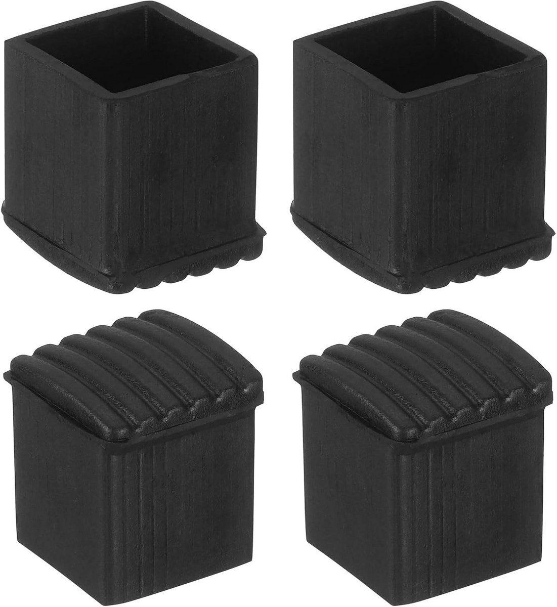 4x Rechthoekige Rubberen Doppendoppen 20x20mm voor Stoelpoten - Vloerbeschermers Zwart