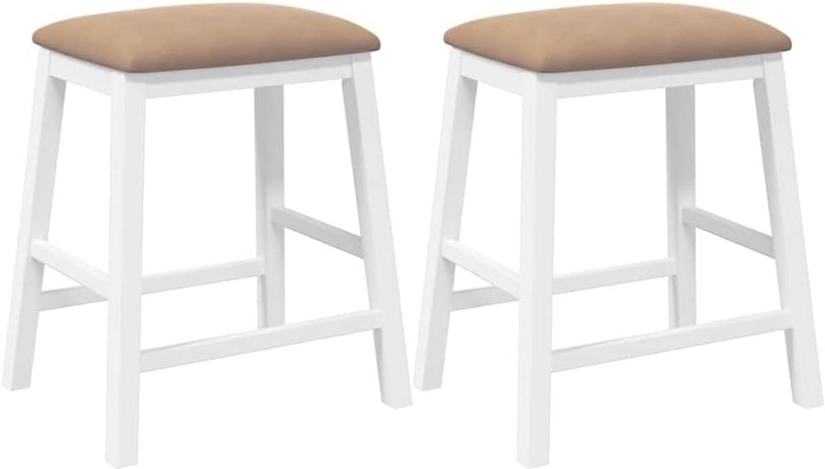 Set van 2 Houten Barstoelen met Zachte Kussens - Witte Barkrukken