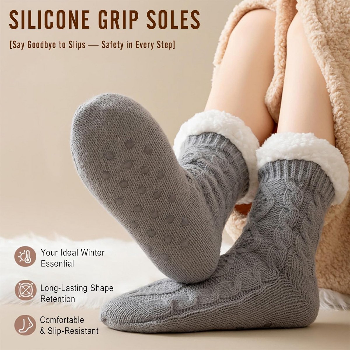Warme Fleece Pantoffelsokken Dames met Antislip voor Winter en Kerst