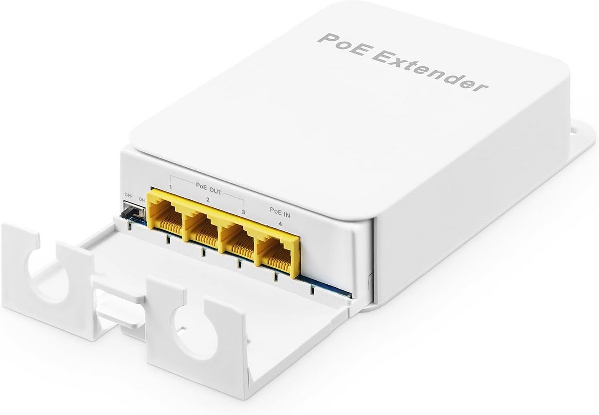 Gigabit PoE Extender (1 In, 3 Uit) voor Buiten - Waterdichte Ethernet Switch met Wandmontage