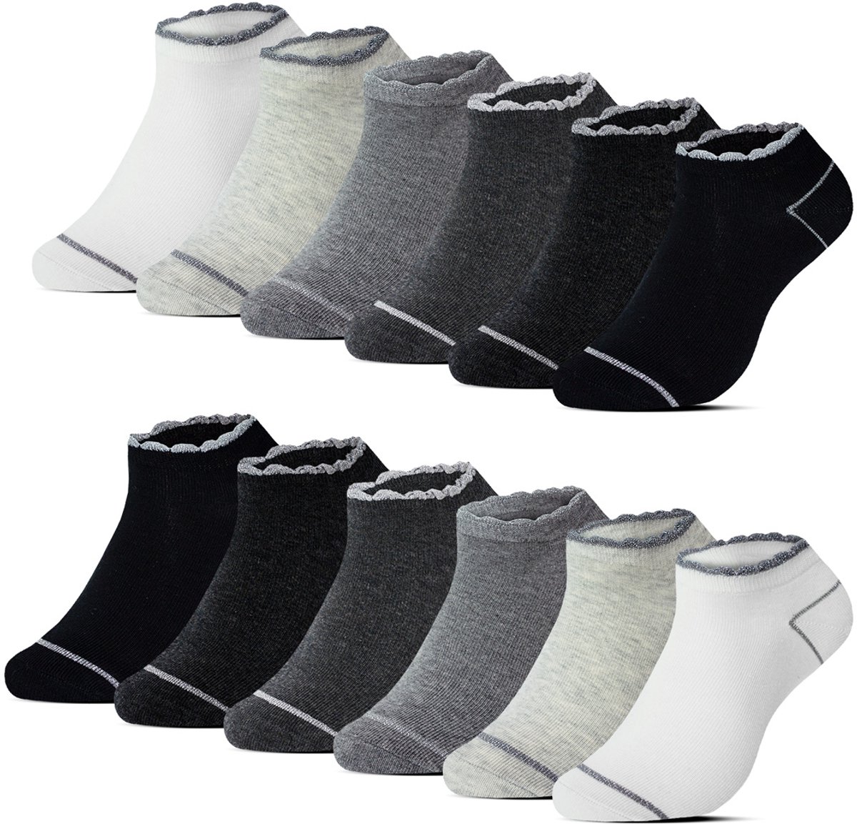 Sneakersokken | Dames sokken | Katoen | Merk: Benyson | Kleur: Grijs | Maat: 35-38/ 39-42 | 12 Paar