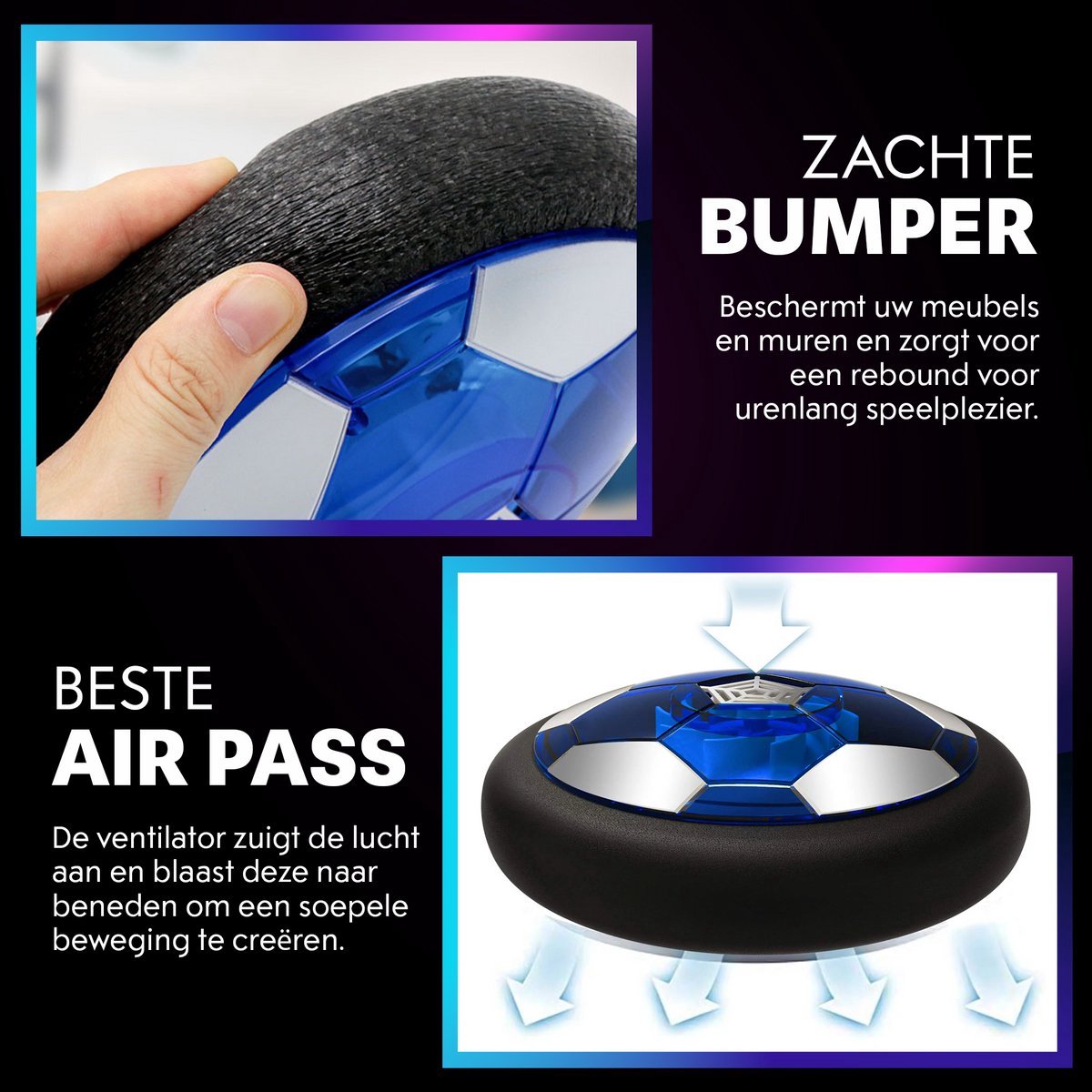 4-Pack Tech Essentials Hover Bal - 18cm - Led Verlichting - Oplaadbaar - Zwevende - Zachte Binnen Voetbal - Indoor Air Speelgoedbal - Kinderen — afbeelding 8