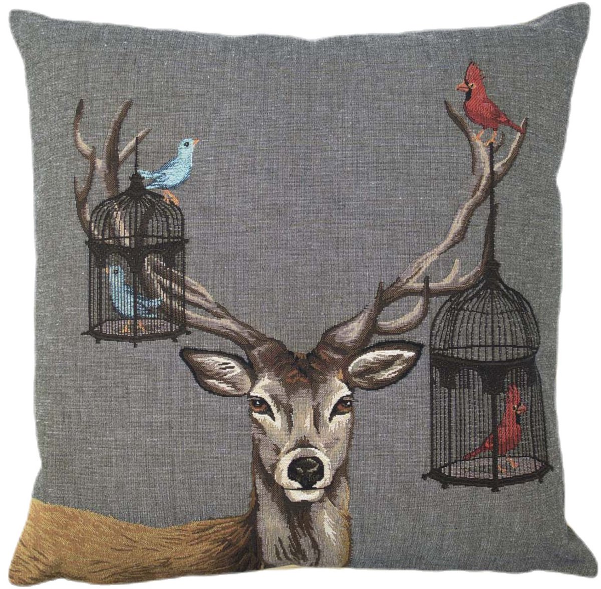 gobelin kussen funky deer vogelkooi 45x45cm