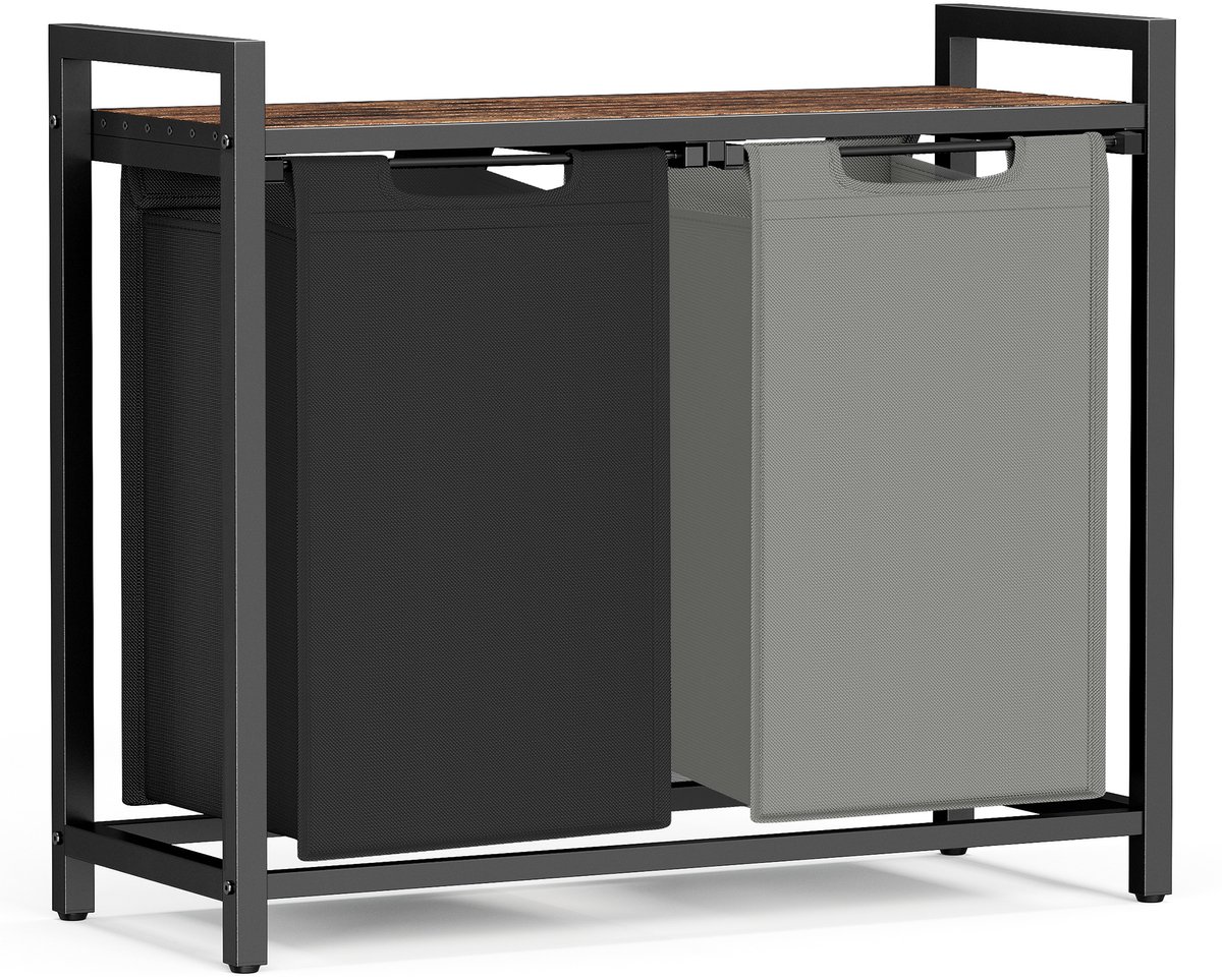VASAGLE - Wasmand - Wasmand met 2 Vakken - Afneembare Oxford Stof Zak - Met Opbergrek en Metalen Frame