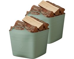 Excellent houseware flexibele kuip / emmer - 2x - groen - 25 l - kunststof - 40 x 35 cm - met handvatten