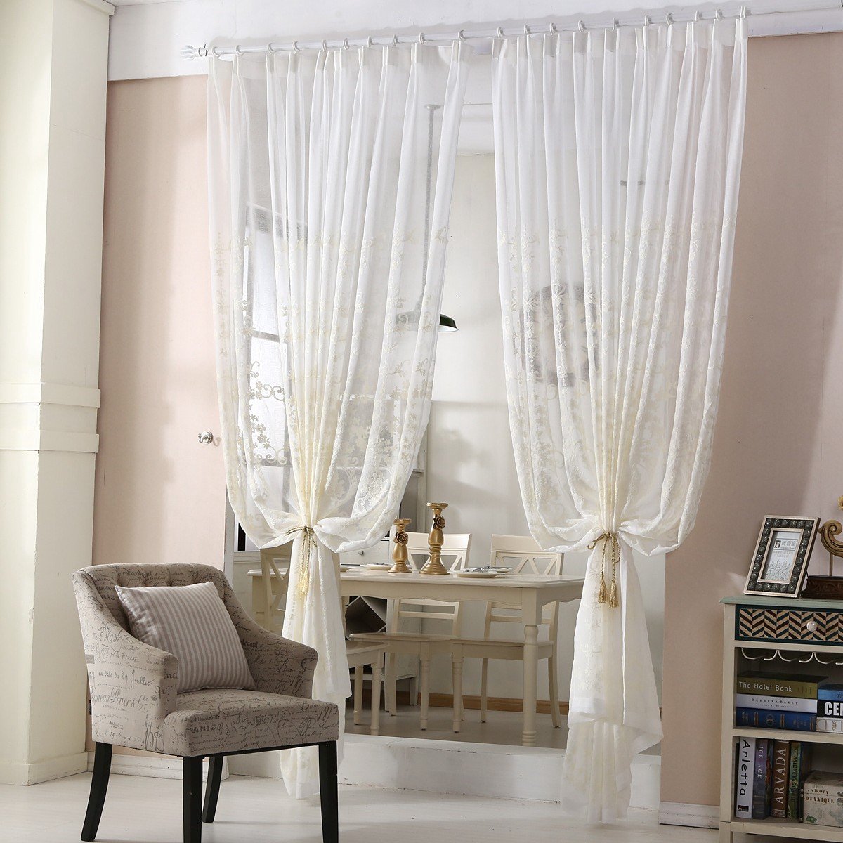 Floraweg luxe vitrages in Europese stijl met borduursels: laten licht door maar zorgen ervoor dat u niet zichtbaar bent – witte vitrages met borduursels voor de woonkamer, slaapkamer en het balkon, 132x160cm