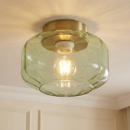Lindby - plafondlamp - 1licht - Glas, ijzer - H: 15.3 cm - E27 - groen, messing
