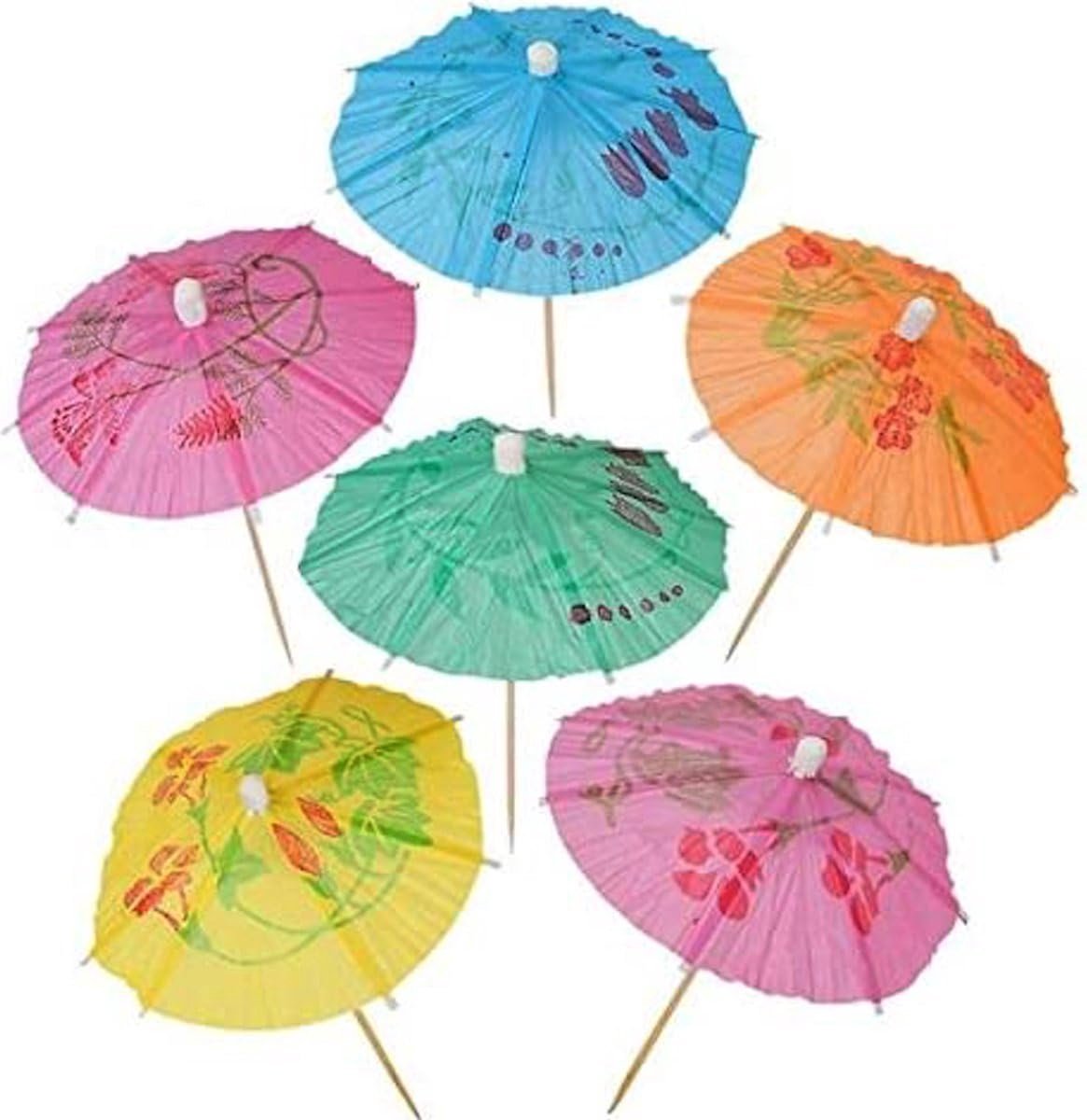 Okado Cocktailprikkers Parasol 24 Stuks – Papieren Parapluutjes voor Cocktails en Feestjes – Tropische Feestversiering – Multikleur – 10 cm