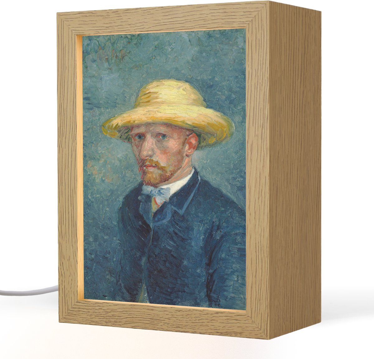Tafellamp 15x20 cm - LED lamp - Zelfportret met hoed - Vincent van Gogh - Decoratieve tafellampen - Dimbaar - Tafellampje slaapkamer - Woonkamer binnen