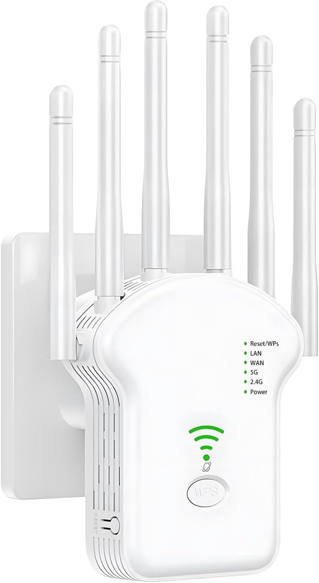 Krachtige Wifi Versterker - Signaal Booster - Internet Uitbreiding - Dual Band 1200 Mbps - 6 Antennes - Wit