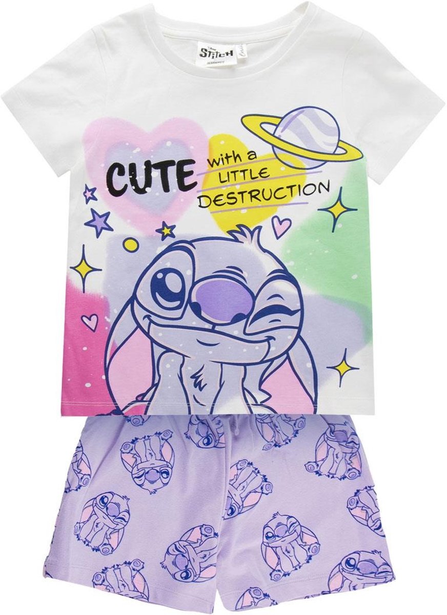 Disney Stitch Zomerset Meisjes – T-shirt en Korte Broek – Paars – Kinder Kleding Set