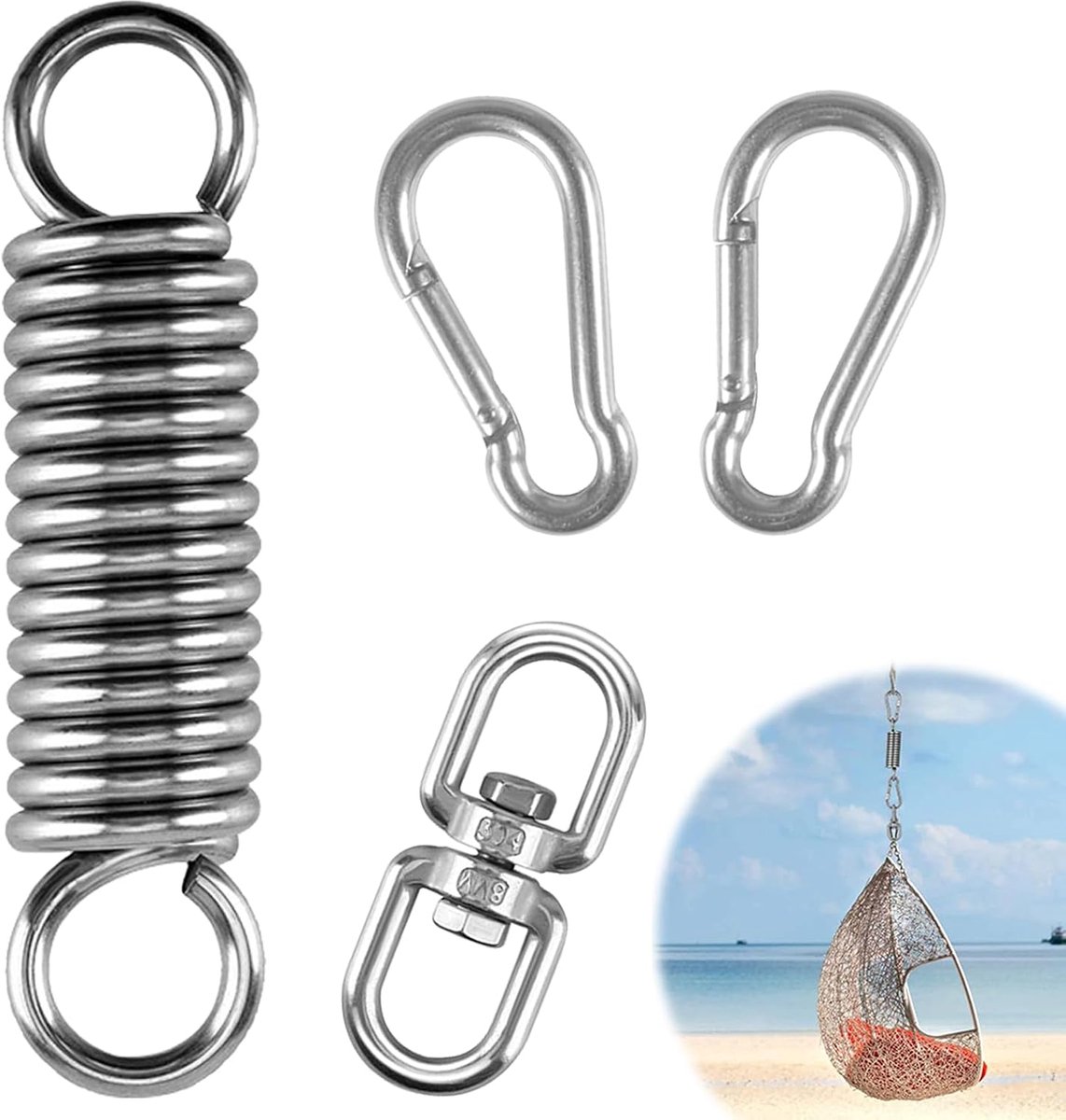Hangstoel Veer - Ophangset Schommel - Zacht Schommelen - Roestvrij Staal 304 - Tot 200 kg