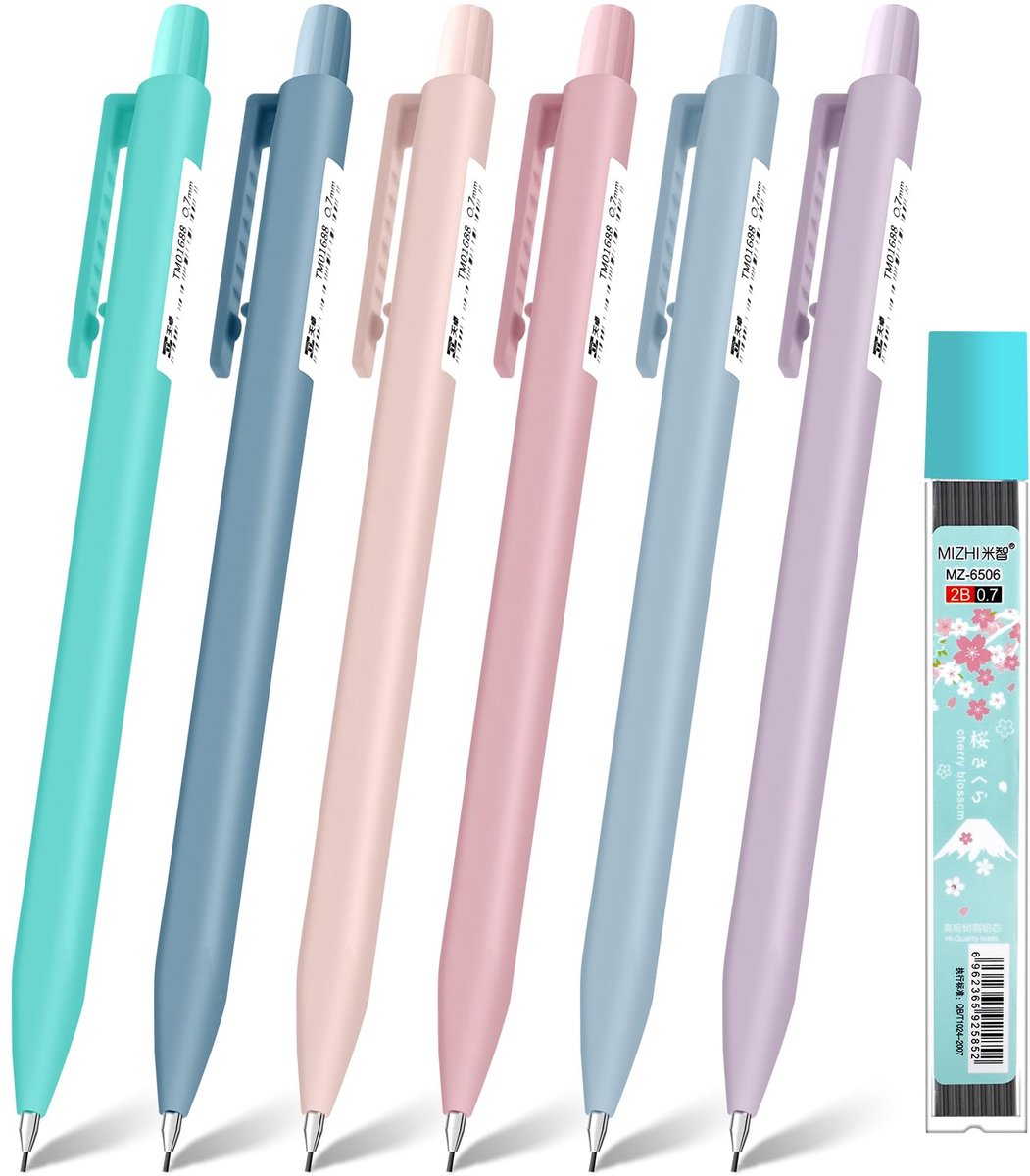 Vulpotloodset - 6 Mechanische Potloden - 0,7 mm Pastelkleuren