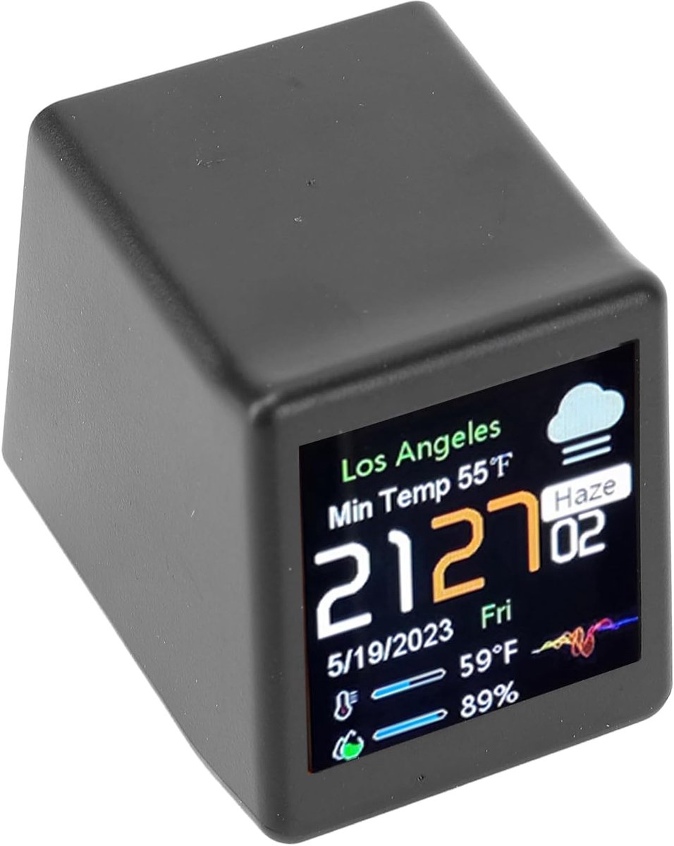 Slim Weerstation - Digitale Klok - Binnen Buiten - WiFi Weersvoorspelling - 45 x 40 x 35mm - Zwart
