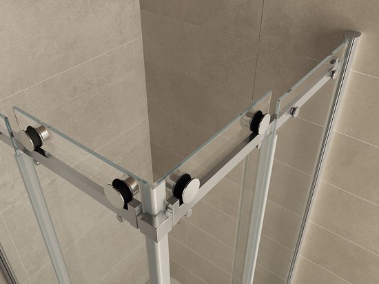Cabine de douche Wiesbaden Carrée Porte coulissante 90x90x200cm Anti-calcaire Verre clair Chrome Profil 8mm Verre de sécurité Facile à nettoyer