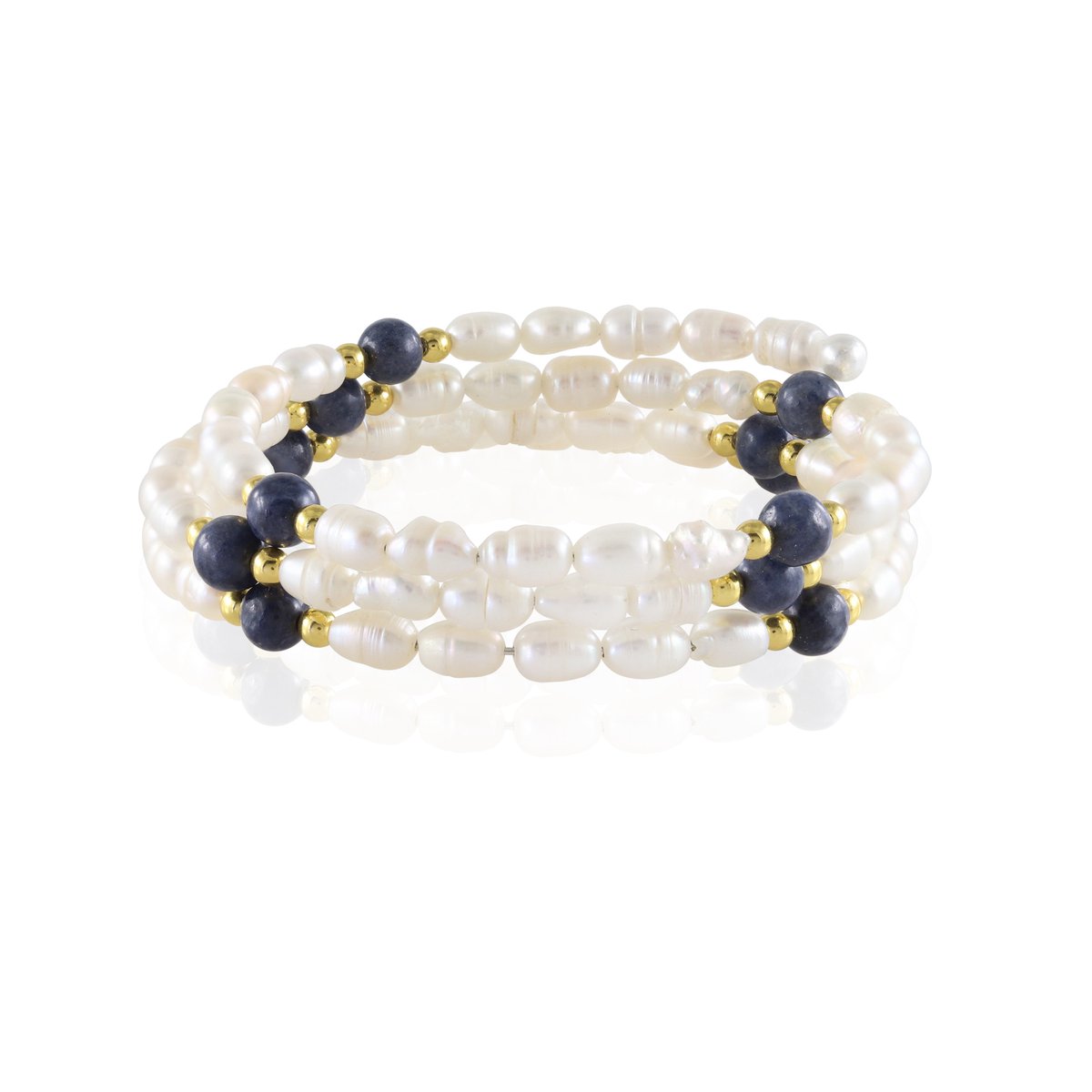 Cavill - Luxe Damesarmband - Staal - 7,8 ct Gouden Hematiet & 20,5 ct Blauwe Saffier - Witte Zoetwaterparels - Elegant 60x60 mm