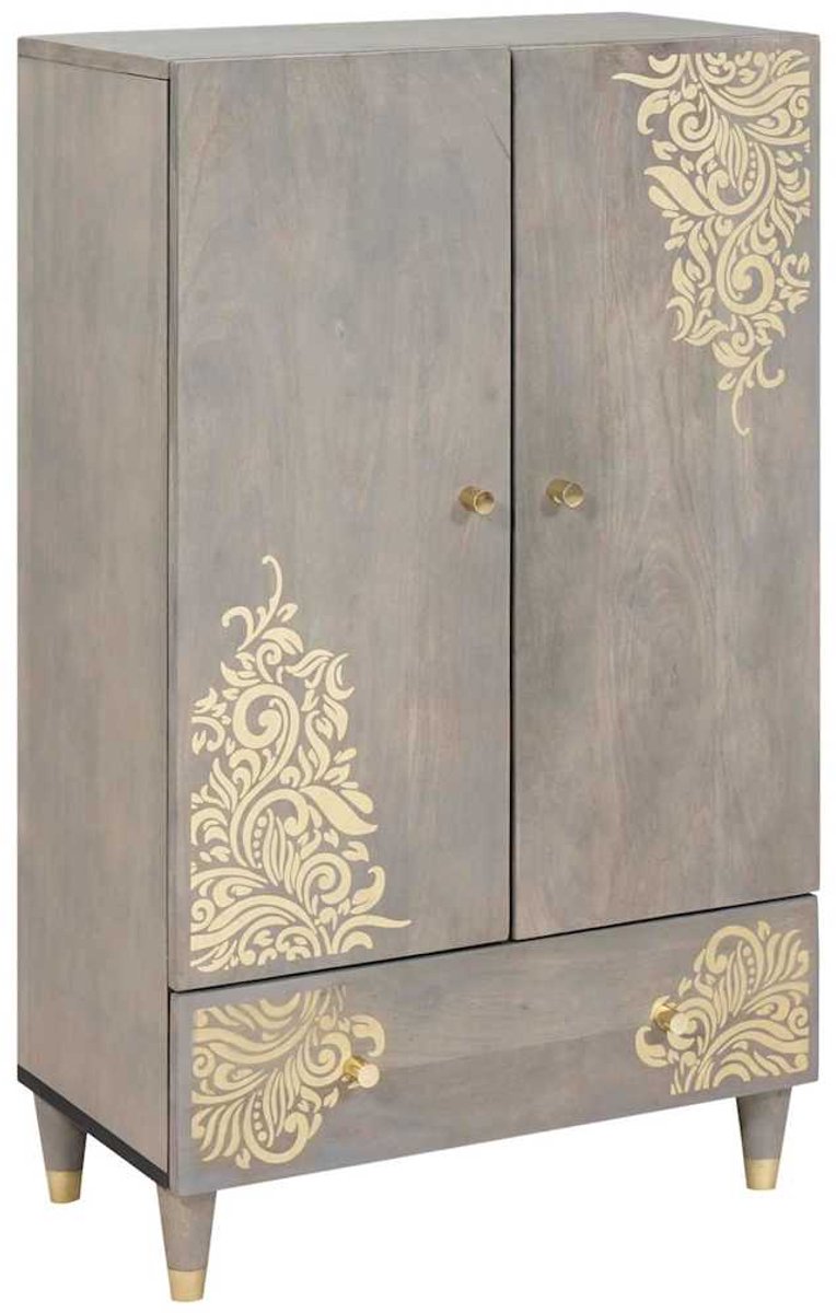 vidaXL - Highboard - Grijs - en - Goud - 60 - x - 33 - x - 100 - cm - Massief - Mango - Hout