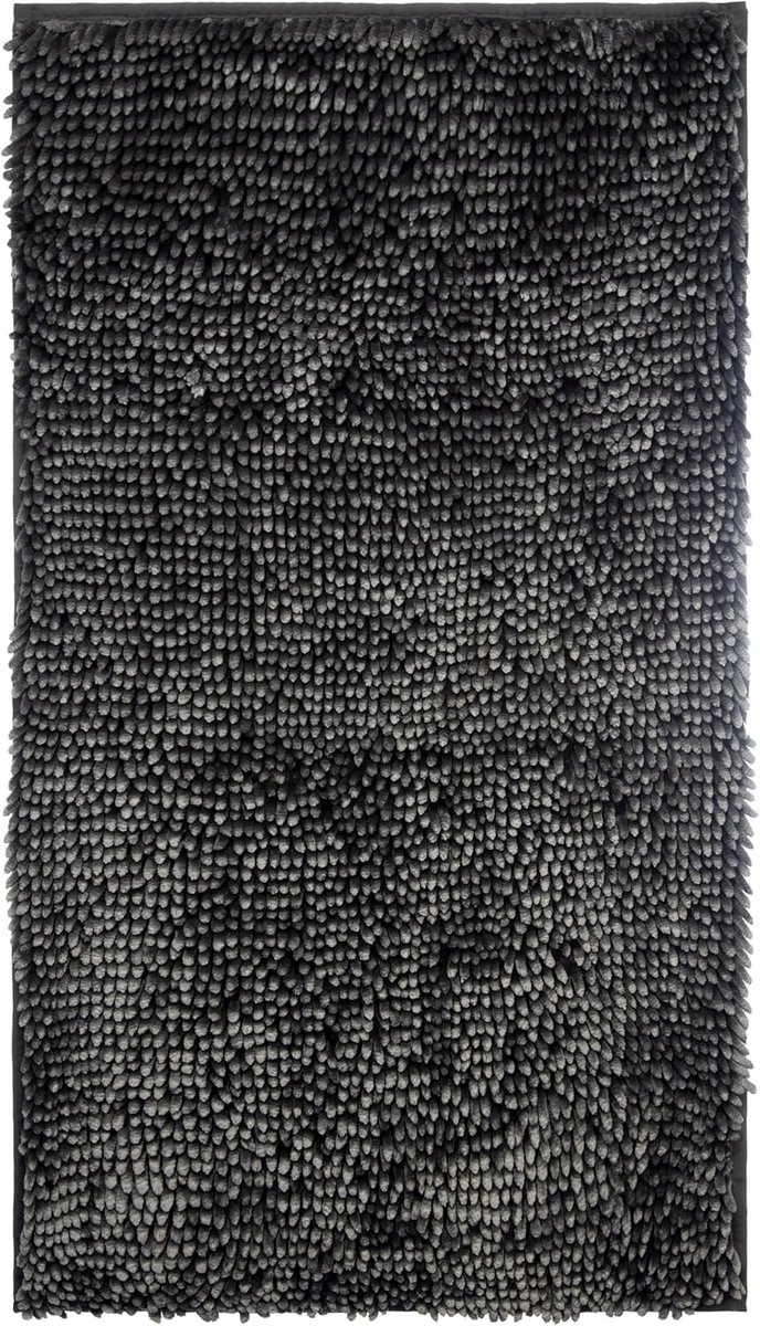 Luxe Chenille Badmat Shaggy Stijl Antraciet 50x90 cm Antislip & Geschikt voor Vloerverwarm